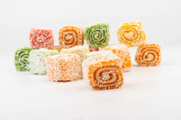 istock Traditional Turkish delight isolated on white background. Close up. 2134698949