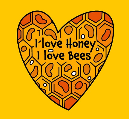 I love honey and bees. World bee day in may. International event. Bee-friendly initiatives. Importance of bees and their role in ecosystems. Editable vector illustration isolated on a white background
