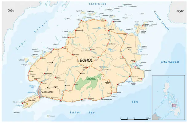 Vector illustration of Vector map of the Philippine island of Bohol, Visayan Islands