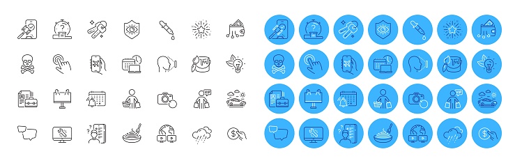 Buyer, Vip shopping and Quiz line icons pack. Video conference, Vacancy, Eco energy web icon. Road banner, Chemistry pipette, Digital wallet pictogram. Rainy weather, Chemical hazard. Vector