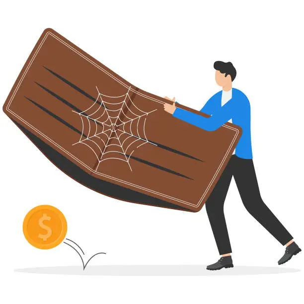 Vector illustration of Poverty based on financial bankruptcy, the concept of loss and damage,empty wallet, financial problems in paying expenses such as rent and loans, a bankrupt businessman holding an empty wallet