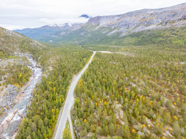 istock A wider view of a river and a two lane road surrounded by a thick forest 2134746994
