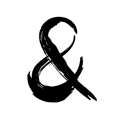 Handdrawn ampersand symbol, hand painted with ink brush. Vector illustration