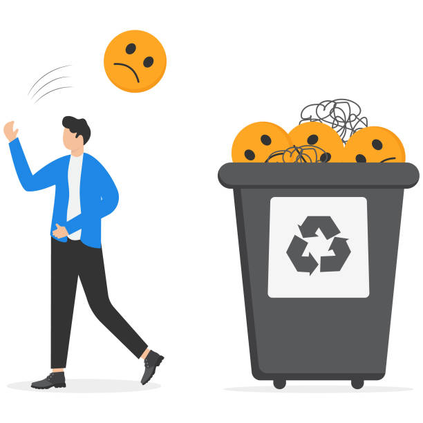 istock Get rid of work anxiety, stressed and unhappiness emotion, relax to gain happiness concept, happy businessman throw away stressed and anxiety into the bin. 2134774854