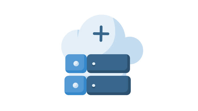 Animated hybrid with illustration of a server connected and cloud. Isolated useful for computer, network, technology, internet, server, database, connection and cloud computing design element