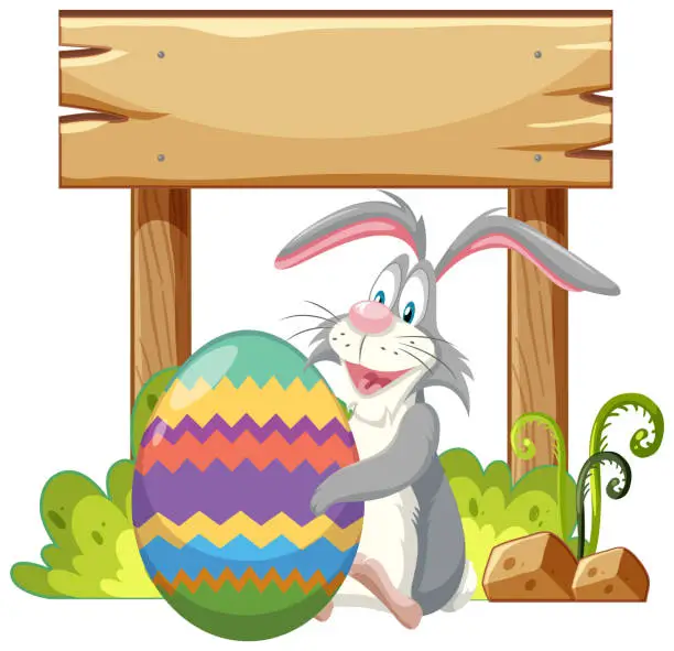 Vector illustration of Cartoon rabbit holding a large decorated egg