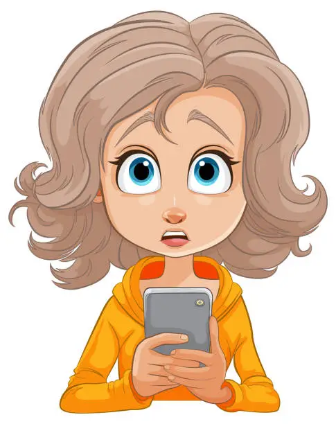 Vector illustration of Vector illustration of a girl shocked by her phone