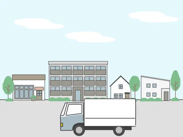 Vector illustration of Truck goes on the city street