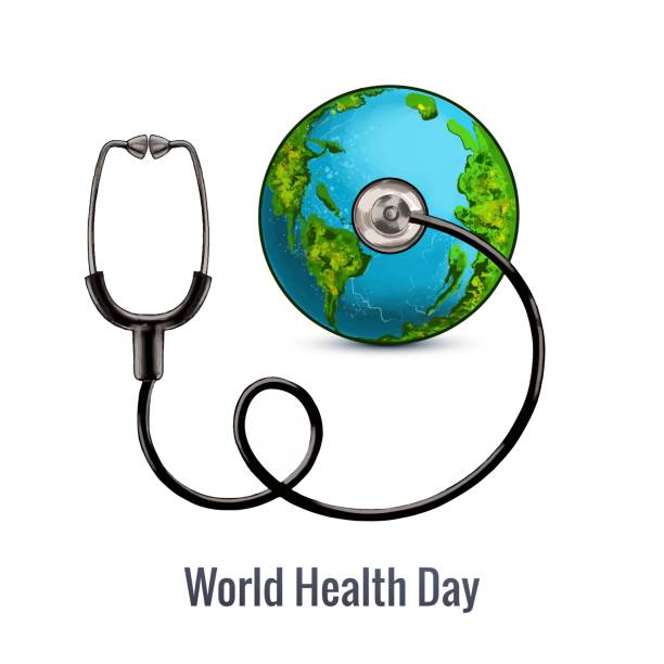 ilustraciones, imágenes clip art, dibujos animados e iconos de stock de world health day background with stethoscope card design - 12042