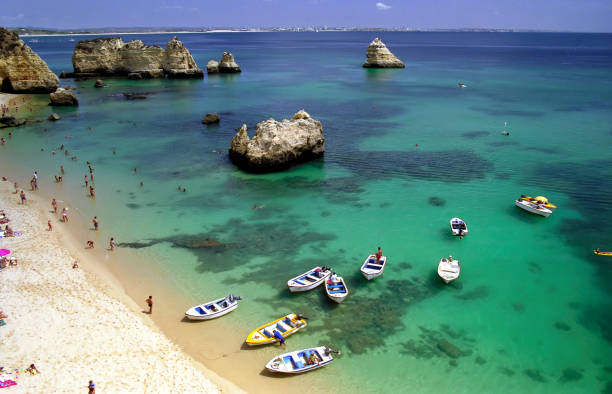 view of crowded beach and ocean