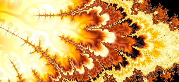 Abstract fractal art background banner, with a glossy reflective fluid effect like flowing amber.