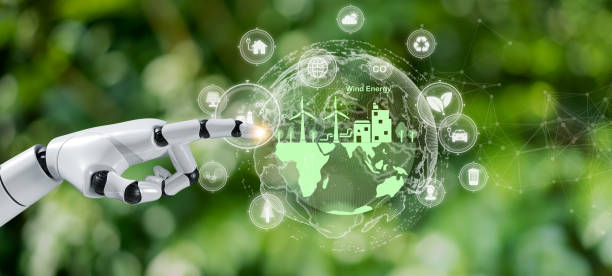 istock Hand robot holding global saving clean energy earth, save the world, environment, green, eco friendly, net zero, ESG, ecology, CO2, carbon dioxide, solar, ecosystem.campaign save earth, earth Day 2134860116