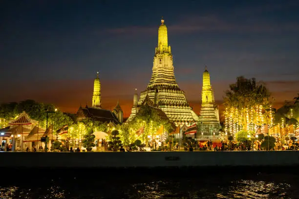 Photo of Wat Arun Temple New Year's Eve Celebration by night, Bangkok, Thailand