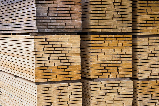 Stack of wooden boards for the furniture industry.