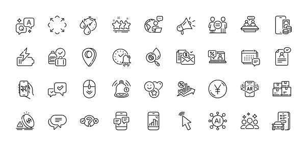 Smile, Yen money and Resume document line icons pack. AI, Question and Answer, Map pin icons. Equality, Phone messages, Scroll down web icon. Megaphone, Phone pay, Water analysis pictogram. Vector