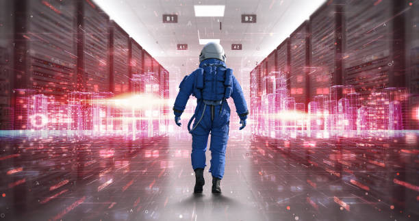 istock Walking Astronaut Explores the High-Tech Server Room with AI 2134907361