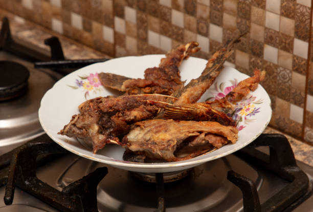 Fried fish on white background