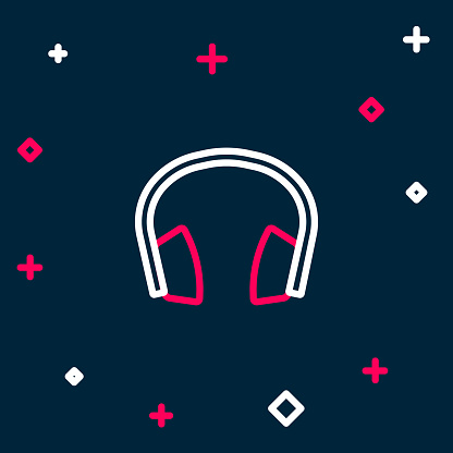 Line Noise canceling headphones icon isolated on blue background. Headphones for ear protection from noise. Colorful outline concept. Vector.