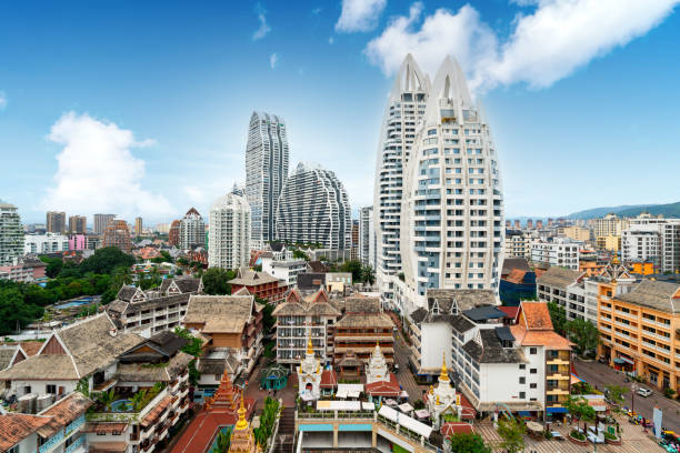 Exotic buildings in Xishuangbanna Southeast Asian style architecture in Xishuangbanna, Yunnan, China. xishuangbanna stock pictures, royalty-free photos & images