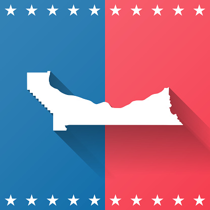 Map of Multnomah County - Oregon, on a blue and red colored background. The blue color represents the Democratic Party and the red color represents the Republican Party. White stars are placed above and below the map. Vector Illustration (EPS file, well layered and grouped). Easy to edit, manipulate, resize or colorize. Vector and Jpeg file of different sizes.