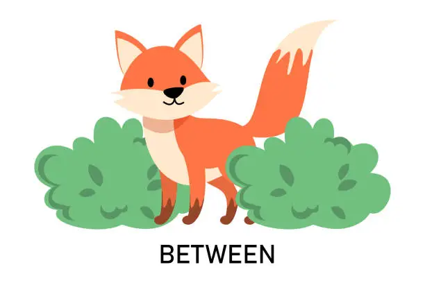 Vector illustration of Fox standing between the bushes