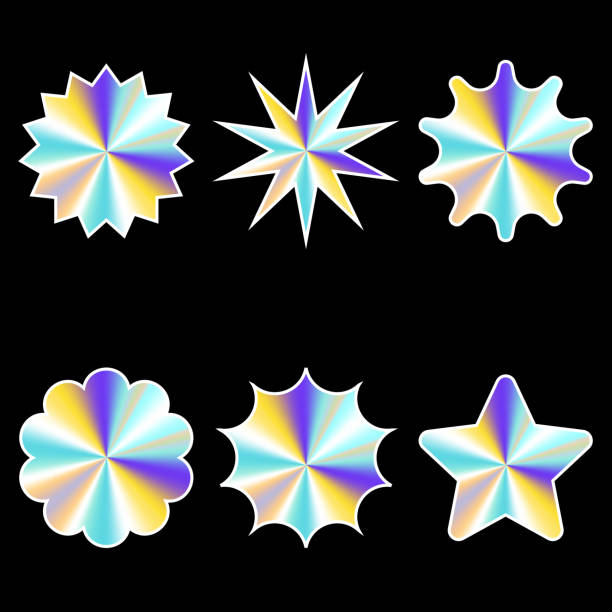 istock Set of Holographic template sticker in a trendy y2k style.Vector Graphic with textured foil effect 2134949696