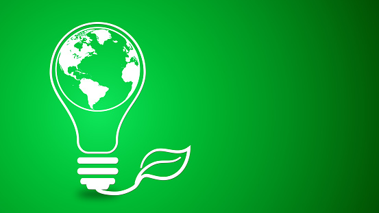 Explore the innovative concept of ecology with this captivating image. Witness the green Earth symbolically represented on a light bulb, adorned with leaves, symbolizing growth and environmental consciousness. Perfect for conveying ideas of sustainability, renewable energy, and conservation efforts.