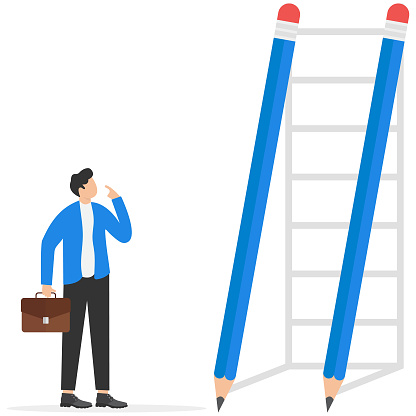 Business people and career ladder of success of two pencils with shadow. Goal. Vector illustration
