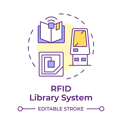 RFID library system multi color concept icon. User service, classification organization. Round shape line illustration. Abstract idea. Graphic design. Easy to use in infographic, blog post