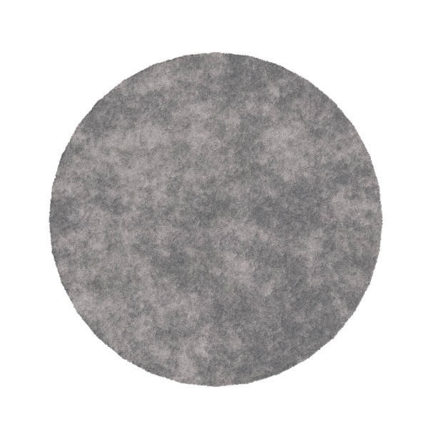 Modern, gray round carpet, top view. Rug isolated on white background. Cut out home decor. Contemporary, loft style. Flat lay, floor plan. 3D rendering.