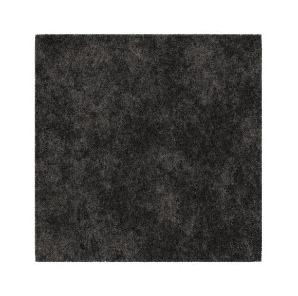 istock Modern, black square carpet, top view. Rug isolated on white background. Cut out home decor. Contemporary, loft style. Flat lay, floor plan. 3D rendering. 2134993592