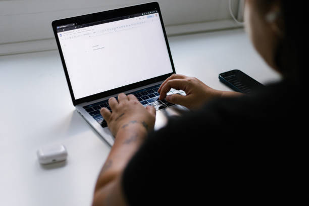 istock Woman Typing Out Her Prerecorded Interview 2135000013