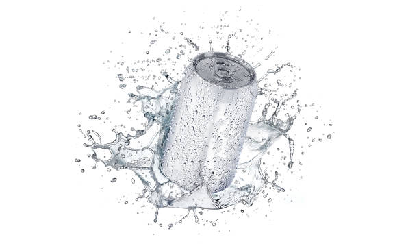 istock Blank white aluminum 330 ml soda can with drops splash mockup 2135012817