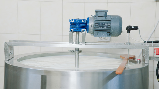 Milk pasteurization process at a cheese factory