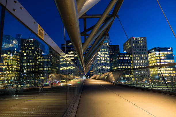 istock Oslo skyline at night with bridge 2135041436