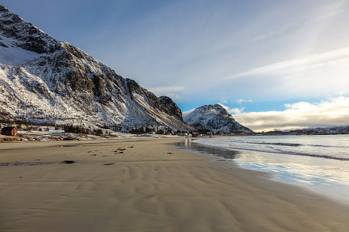 Ramberg beach in winter, Lofoten, Norway