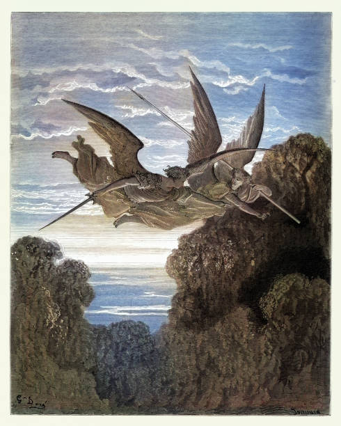 istock Angels flying over Garden of Eden, Milton's Paradise Lost, Gustave Dore 2135053864