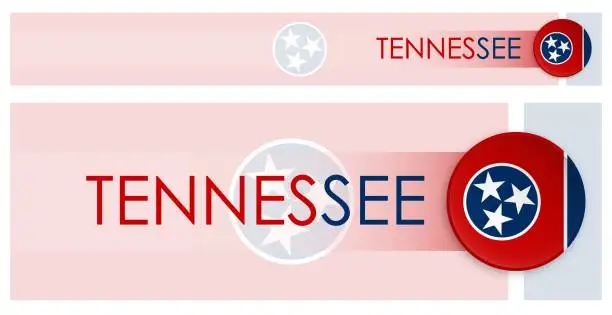 Vector illustration of Tennessee US state horizontal web banner in modern neomorphism style. Webpage Tennessee election header button for mobile application or internet site. Vector