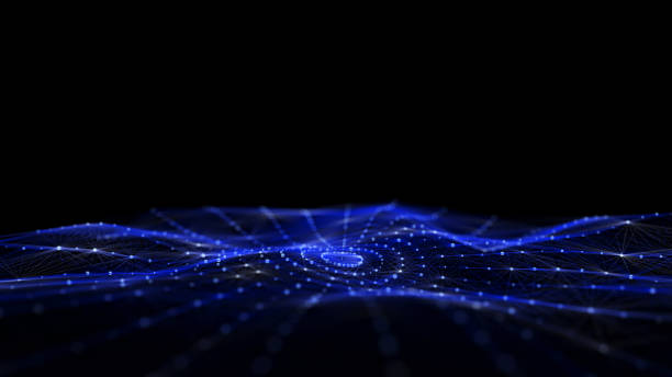 istock Abstract circle wave with blue light on black background. Science background with moving dots and lines. Network connection technology. Digital structure with particles. 3d rendering. 2135058692