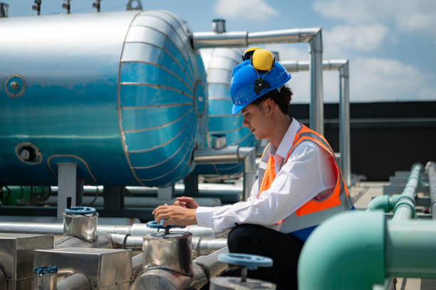 istock Engineers inspect the completed air conditioning and water systems to continue verifying their functionality. 2135061365
