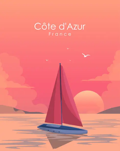 Vector illustration of Cote d Azur, travel poster, banner, travel card