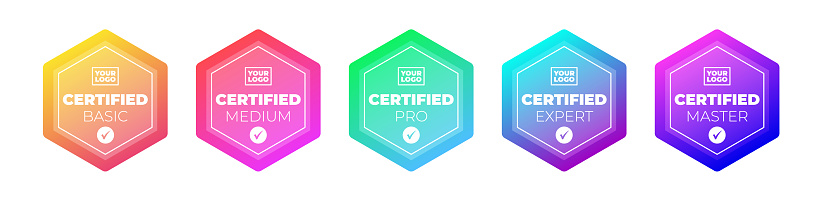 Certified badge design. Digital certified logo verified achievements
