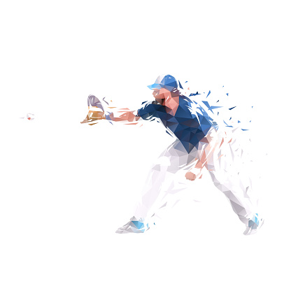 Baseball Player Catching Vector Baseball Player Catching Ball Isolated Low Poly Vector Illustration ...
