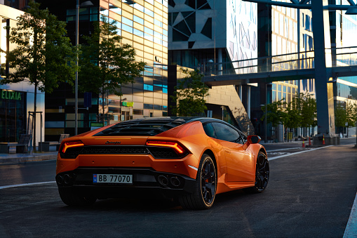 Oslo, Norway, 03.06.2016: Lamborghini Huracan in the city centre of Oslo.