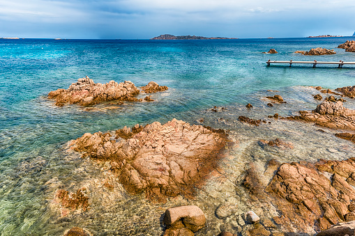 View over the scenic Spiaggia del Principe, Sardinia, Italy