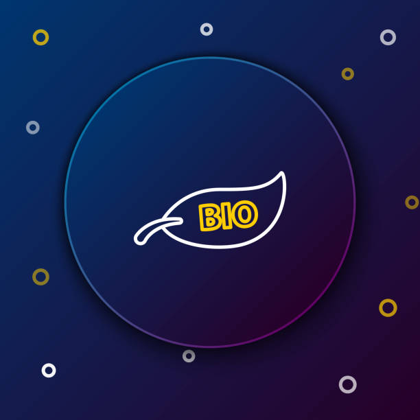 istock Line Leaf Bio symbol icon isolated on blue background. Banner, label, tag, logo, sticker for eco green. Colorful outline concept. Vector 2135100512