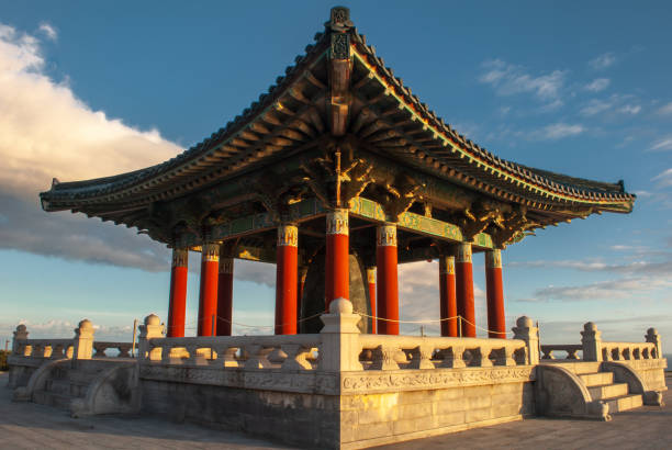 istock Asian stone structure in park with stairs 2135109069