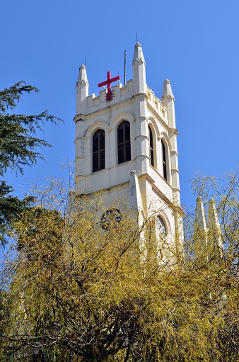 St. Michael's Cathedral Church a heritage building on ridge in Shimla city, Himachal Pradesh, India, Asia. Built in the neo-Gothic style in 1857 to serve the largely Anglican British community.