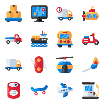 This icon pack of travel has a colorful collection of transportation. You can explore this set, grab it to use in a wide range of projects like travel, tourism, logistics, leisure and supplies etc