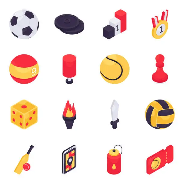 Vector illustration of Set of Sports Tools Isometric Icons